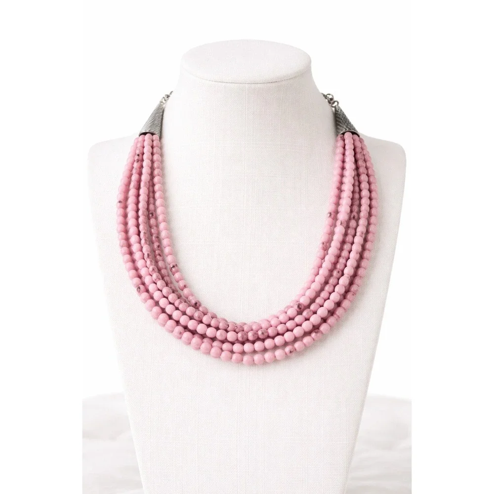 Carolyn Pollack Pink Dolomite 5‎ Strand Sterling Silver Necklace J266602 NEW